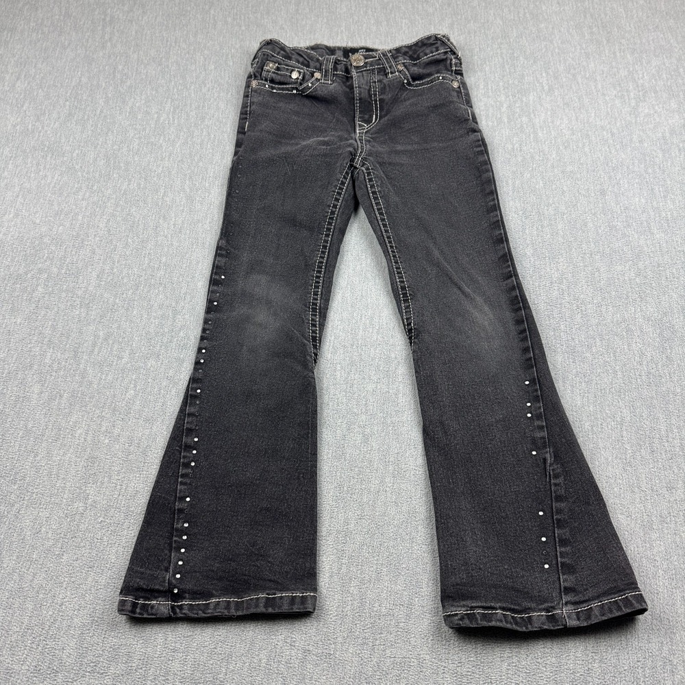 True Religion Jeans girls 8 Black Joey Hi Rise Flare‎ Bootcut Studded Denim